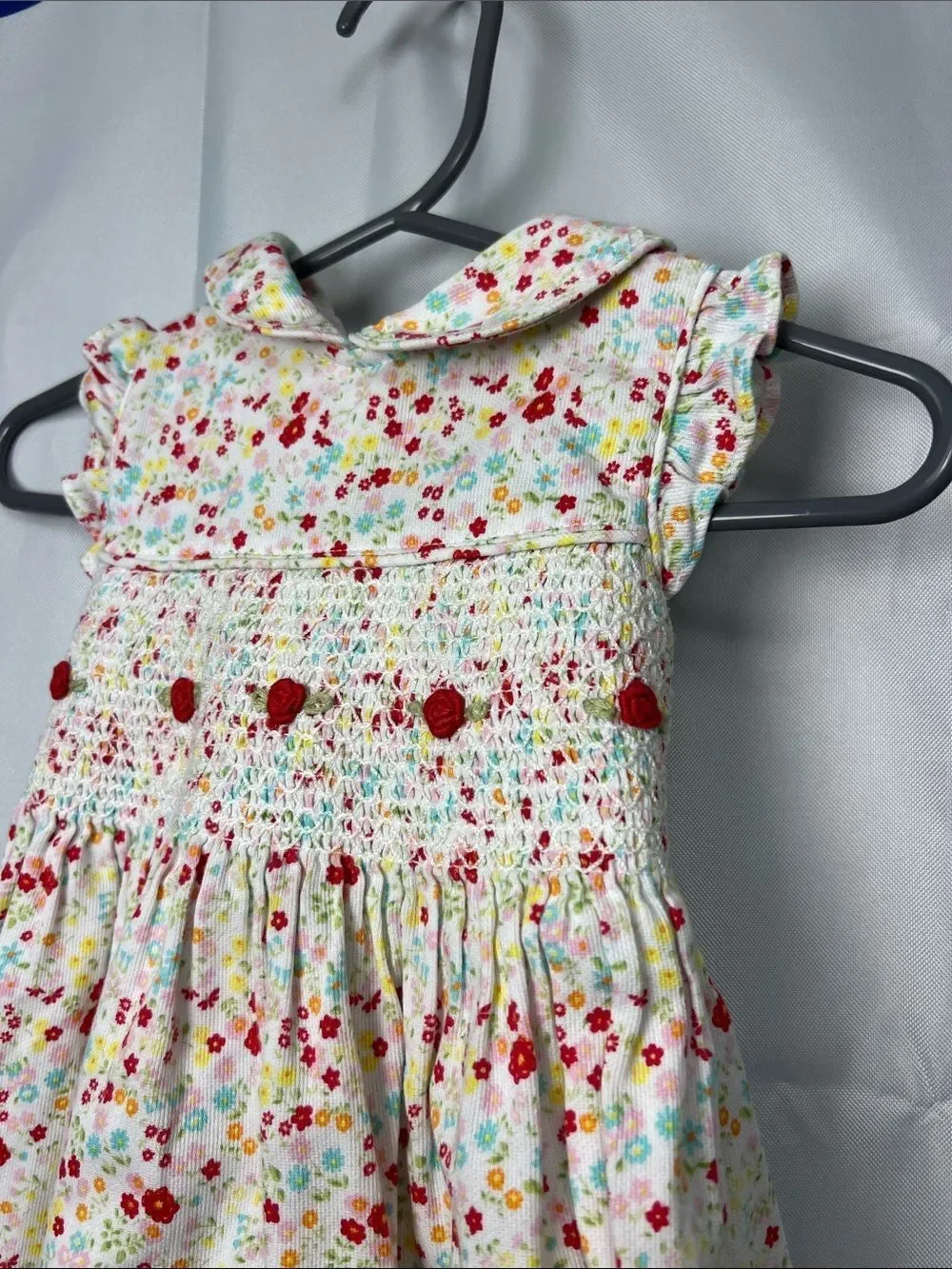 Laura Ashley Floral smocked dress with rose embroidery pink and white 9 months